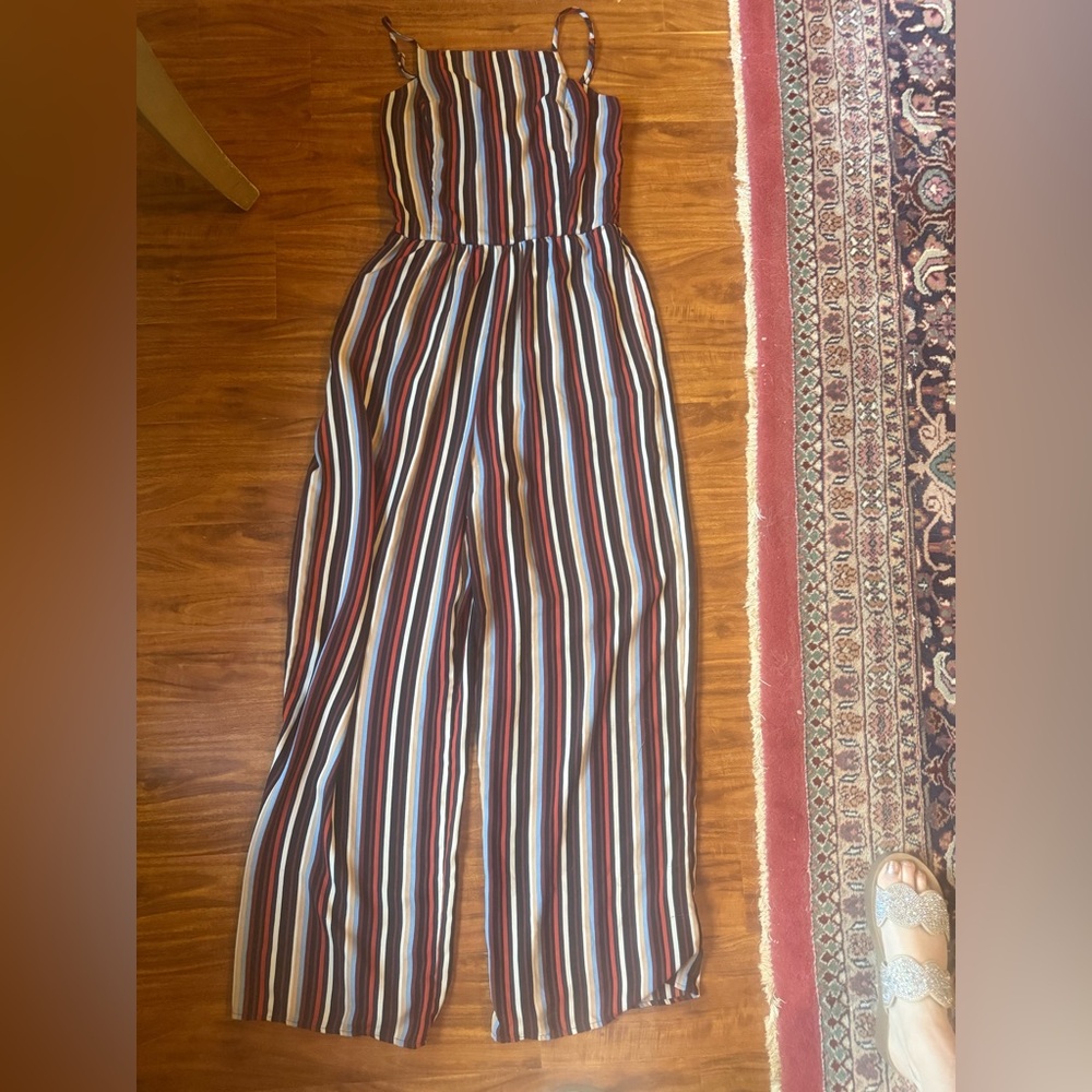 Xhilaration Multicolor Vertical Stripe Wide-Leg Jumpsuit